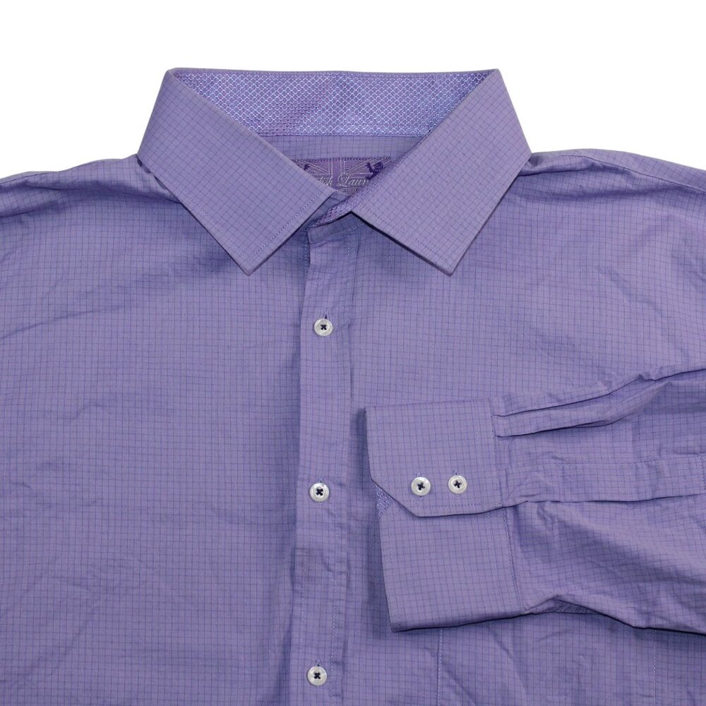English Laundry Neck Sz 19 Flip Cuff Purple Gingham Check Dress Shirt Clubwear - Picture 6 of 15